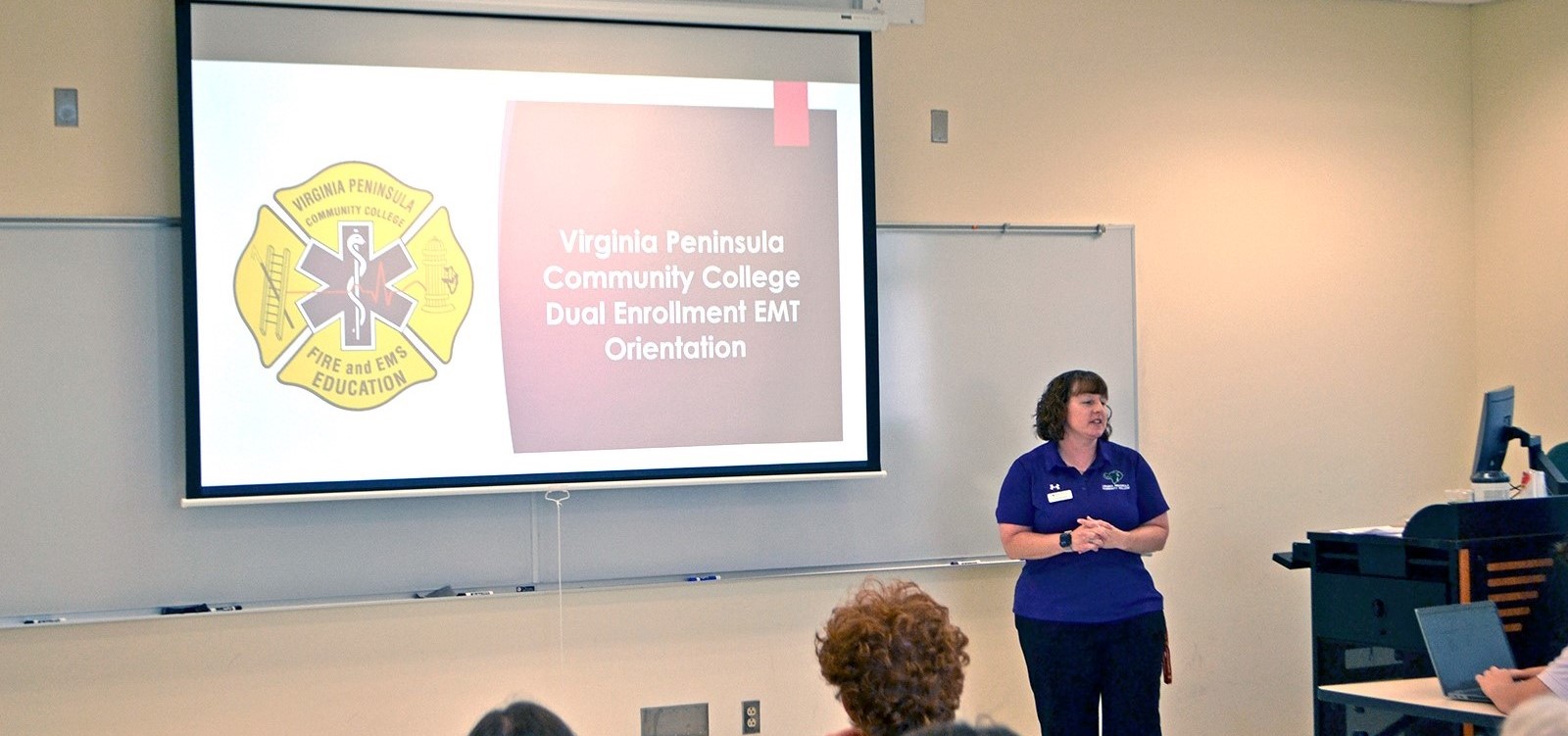 Laura Rondeau, an instructor in the EMS and Fire Science program atd VPCC, led the orientation session.