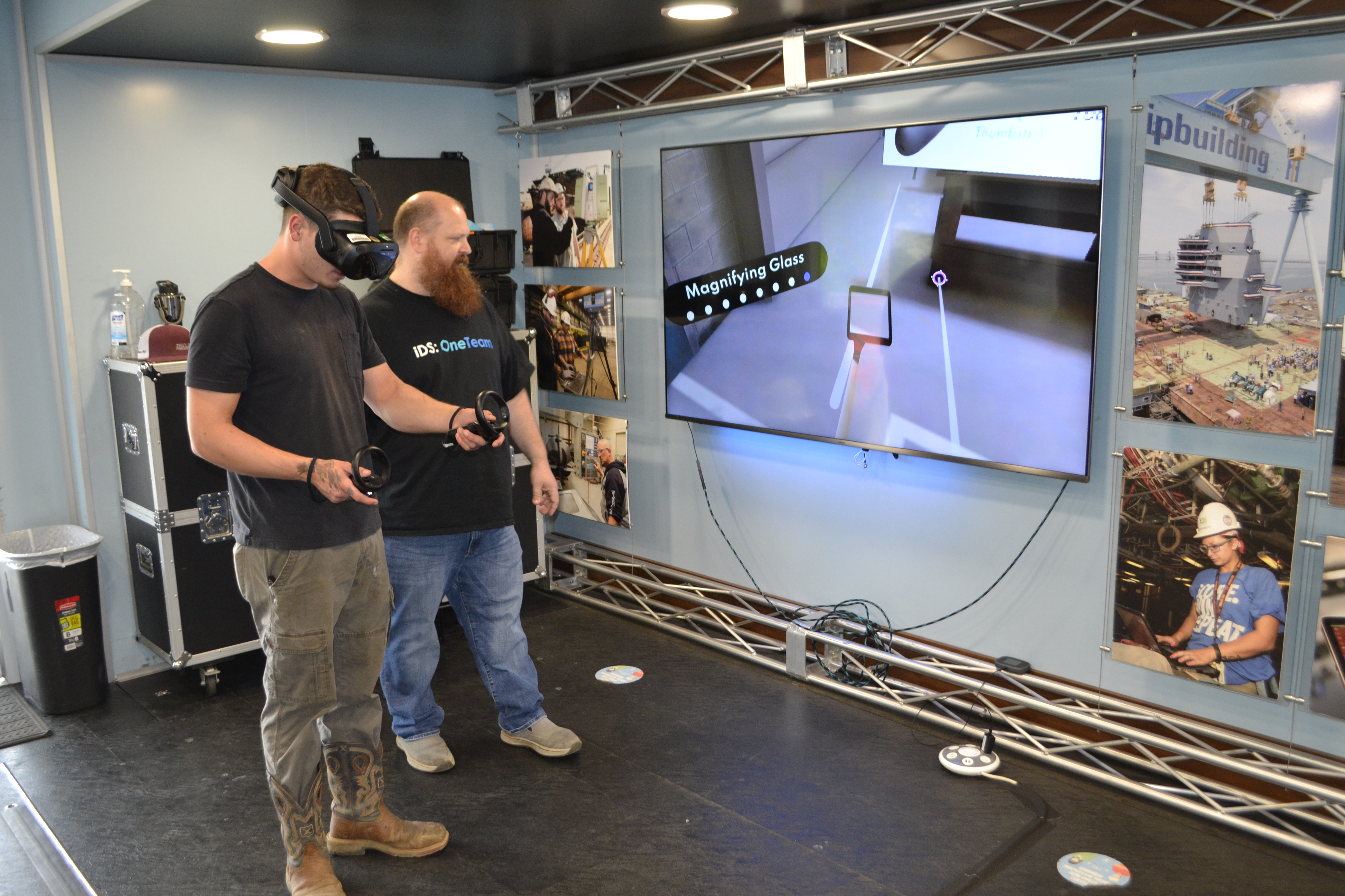 A virtual reality training station was available at the exhibit.