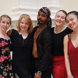 VPCC’s ballroom dance team (left to right): Victoria Feliciano, Lawren Speight, Sarah Fank, assistant coach J.D. Ellis, Zsofi Raborn, Ming Cunniff, and Charis Hutton.