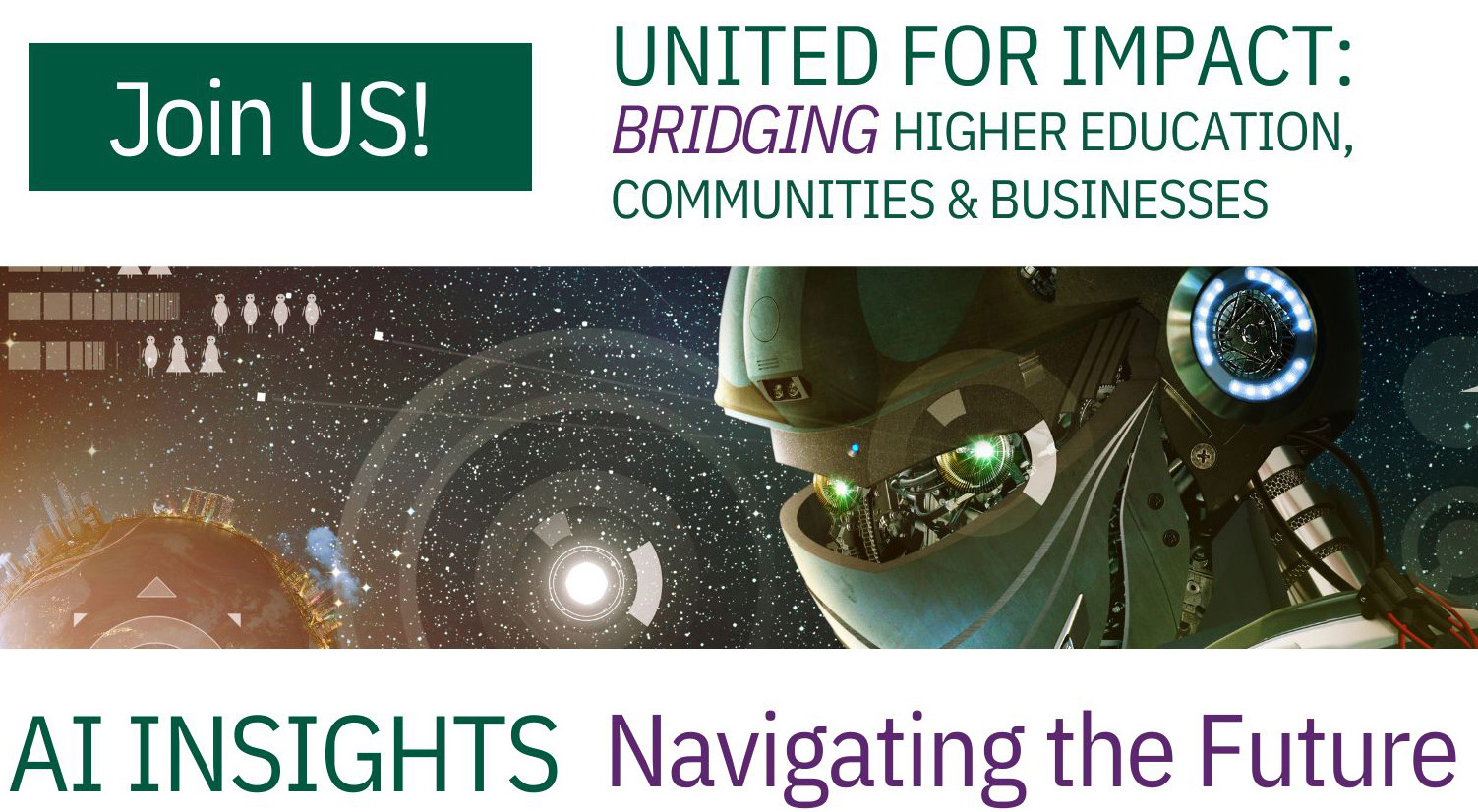 United for Impact conference: "AI Insights: Navigating the Future" event poster