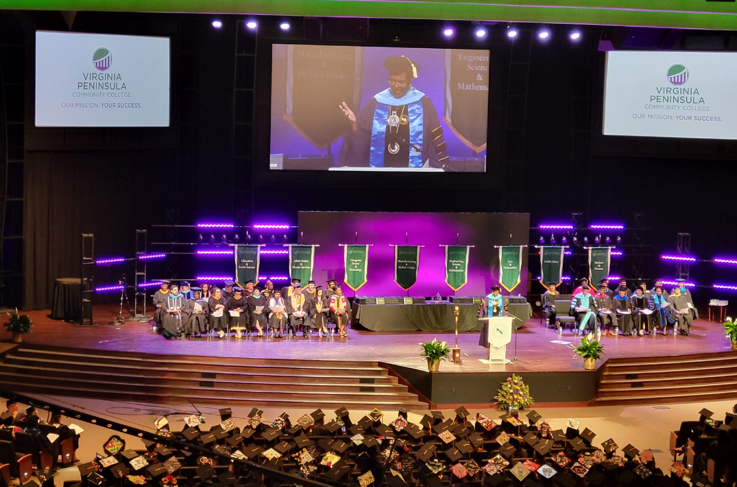 VPCC President Dr. Towuanna Porter Brannon speaking during the college's commencement