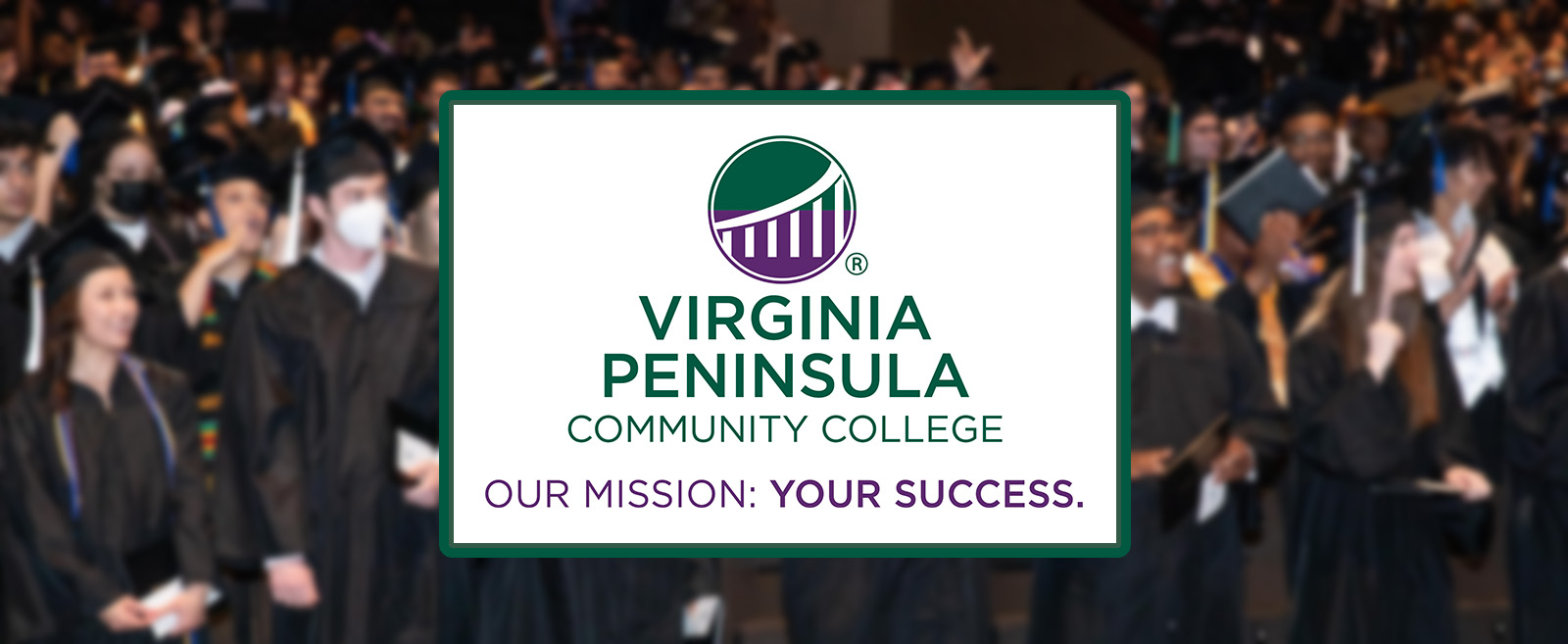 VPCC logo with slogan and graduates in the background