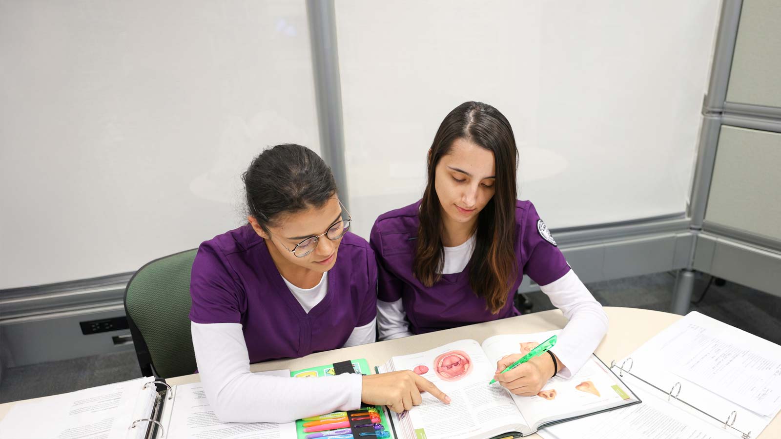 Two nursing students studying