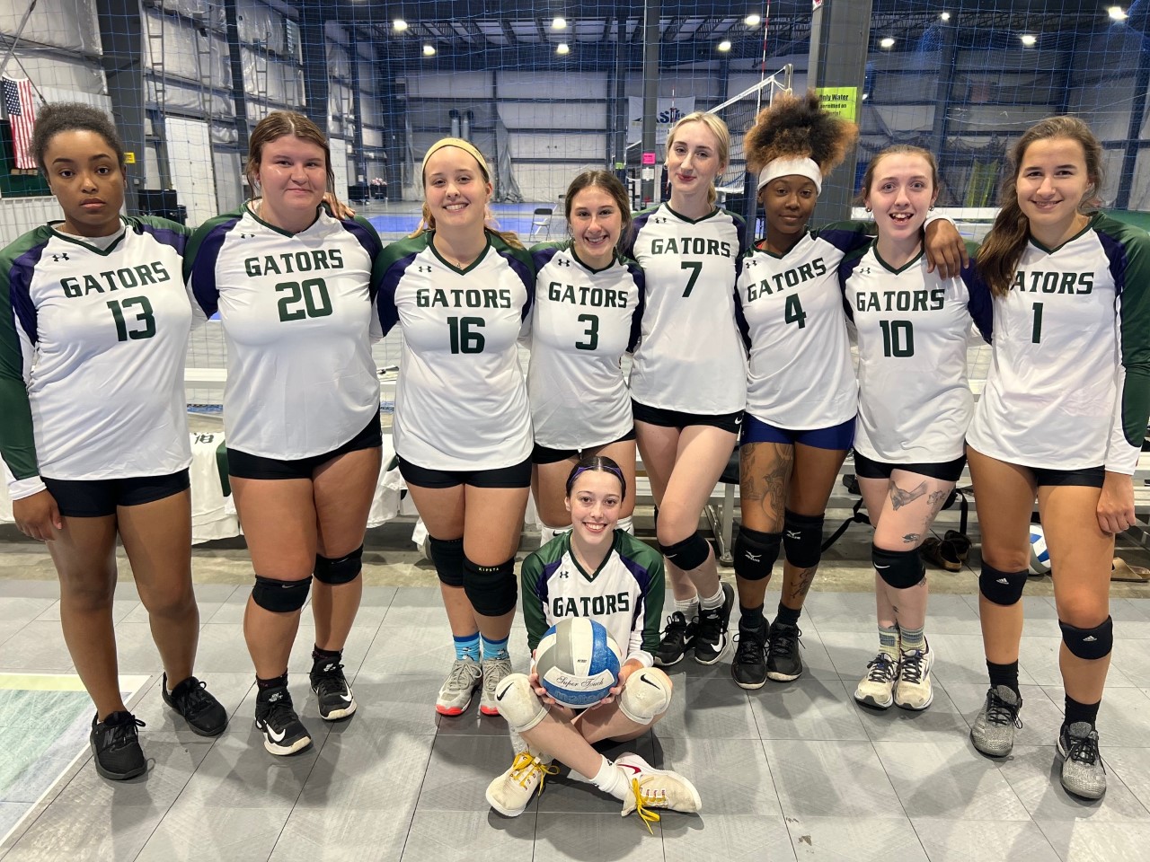 Members of the first Virginia Peninsula Community College volleyball team, standing from left: Attiyah Lay, Jordan Lengager, Hannah Sweazey, Mary Nicosia, Lillian Sypher, Jayla Riddick, Christabelle Elliott, and Carlee Watson. In front: Mattie McLaughlin.