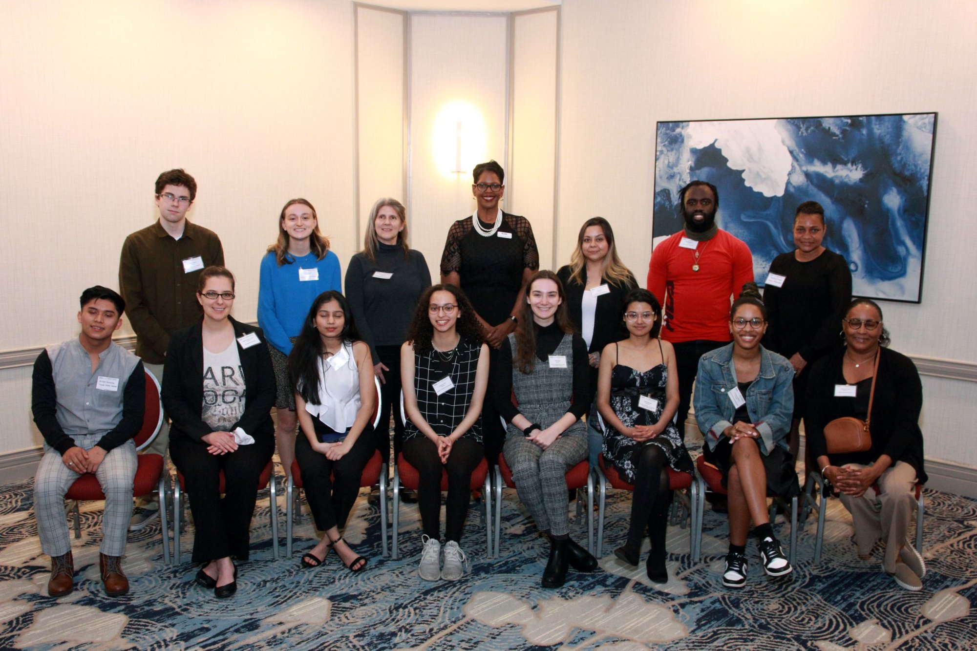 College President Dr. Porter Brannon (back row, center) stands with several scholarship winners at Monday's reception (Photo by Harry Washington)