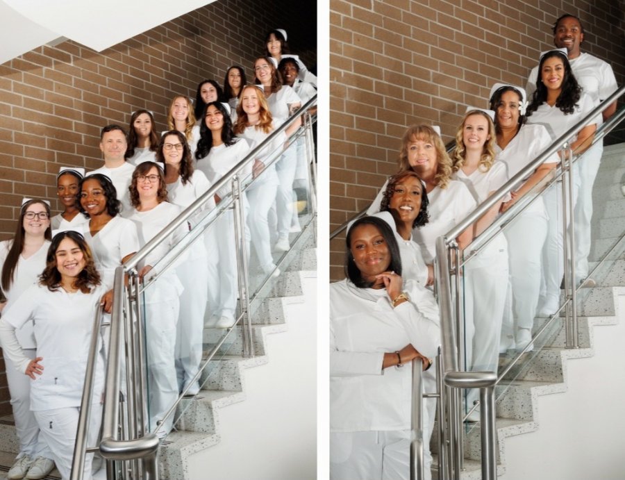 Historic Triangle campus nursing students in day classes (left), as well as evening and weekend classes (right), weathered a great deal to reach their culminating pinning ceremony.