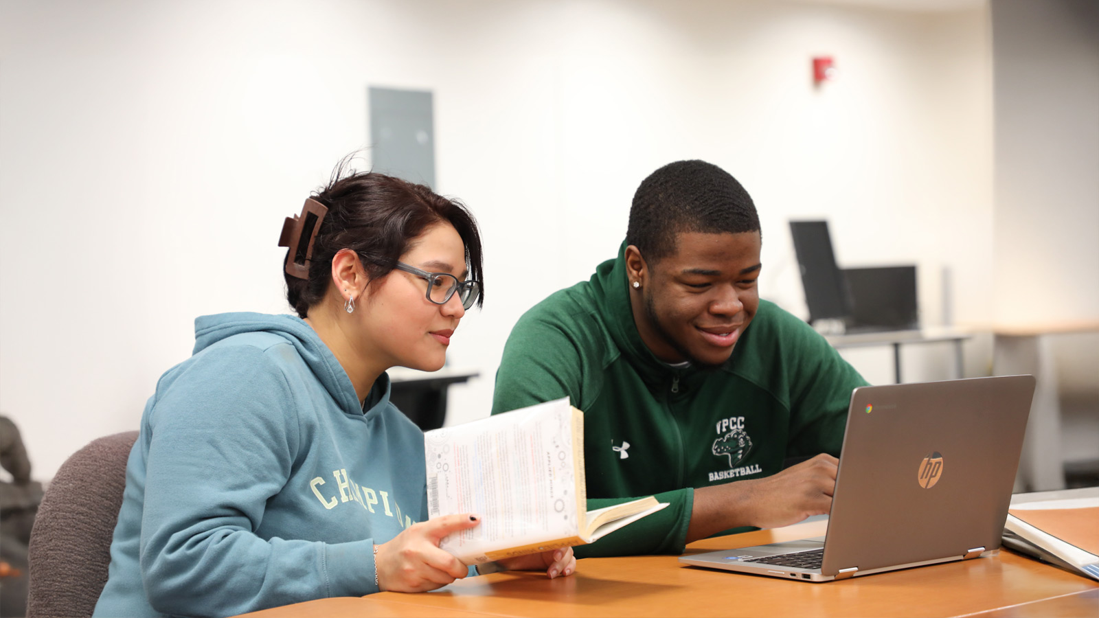 Students working within their online classes.