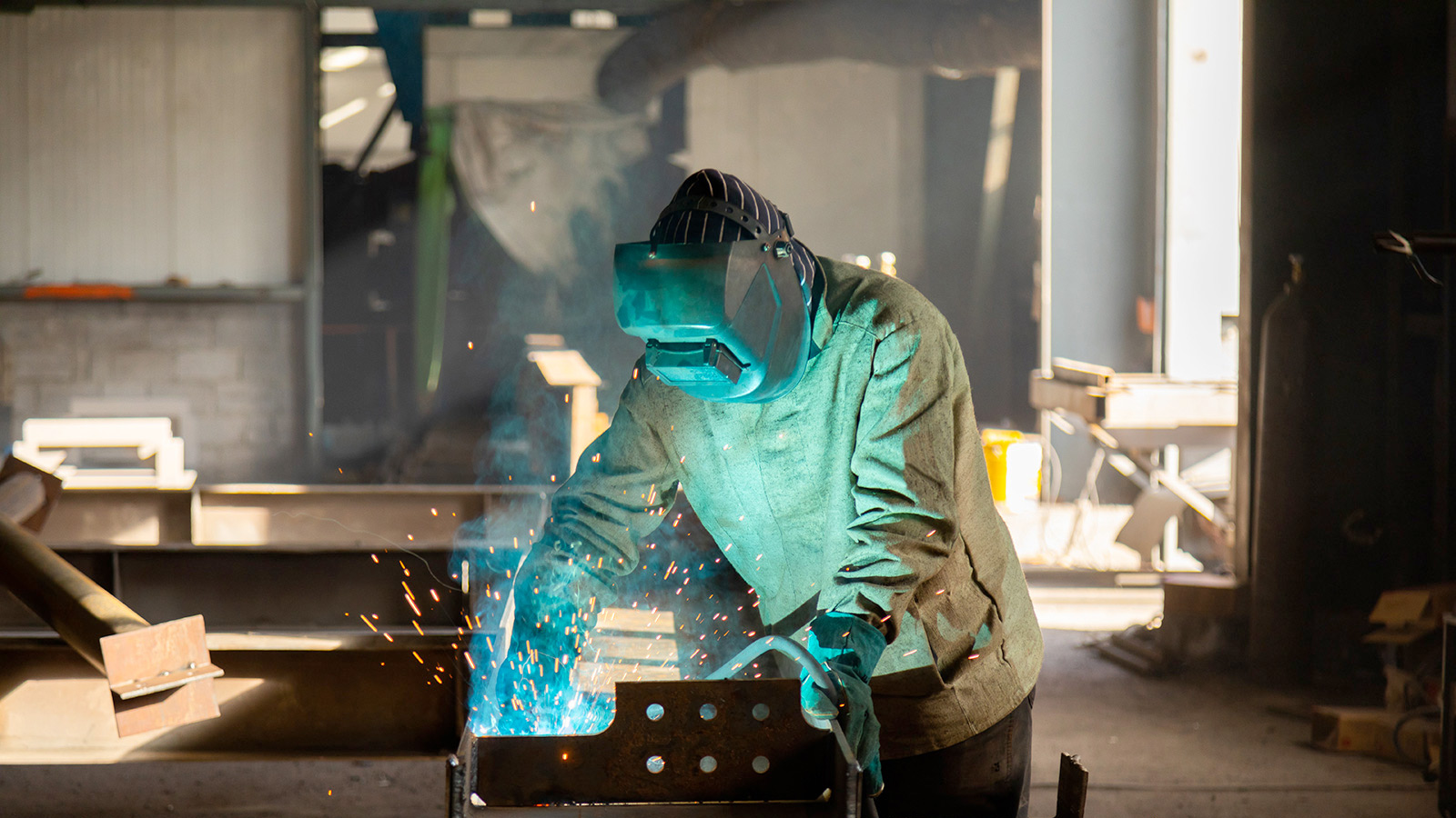 A welder hard at work